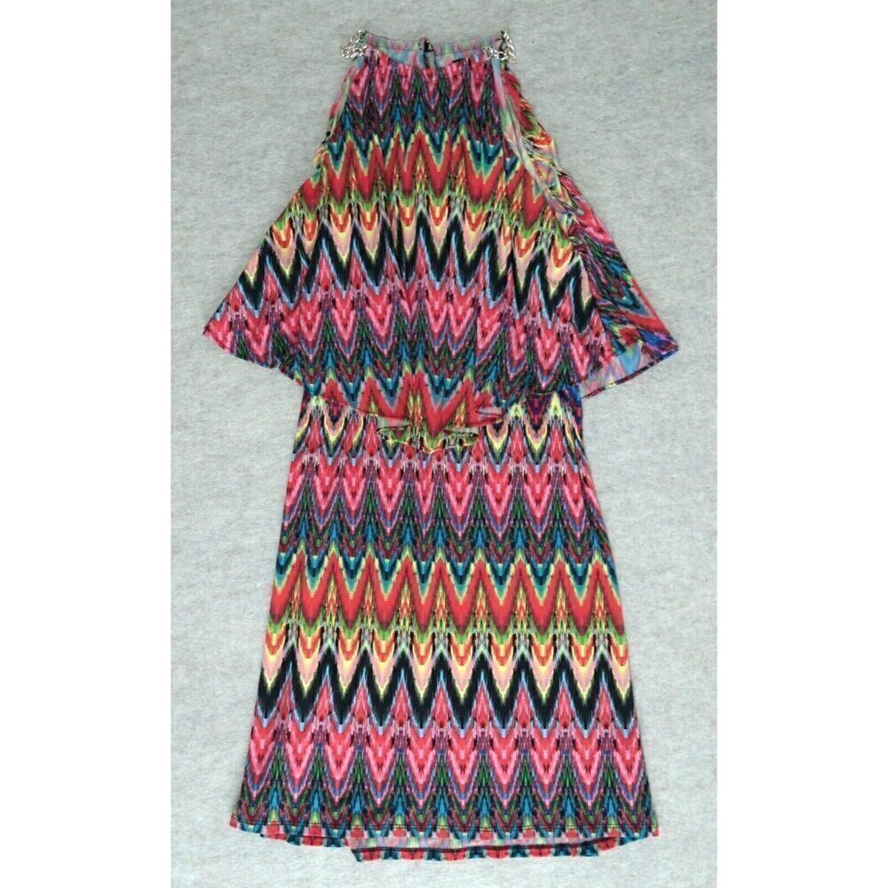 MSK Sleeveless Dress Multicolored Gold Chain Halter Neck Pullover Women's Medium